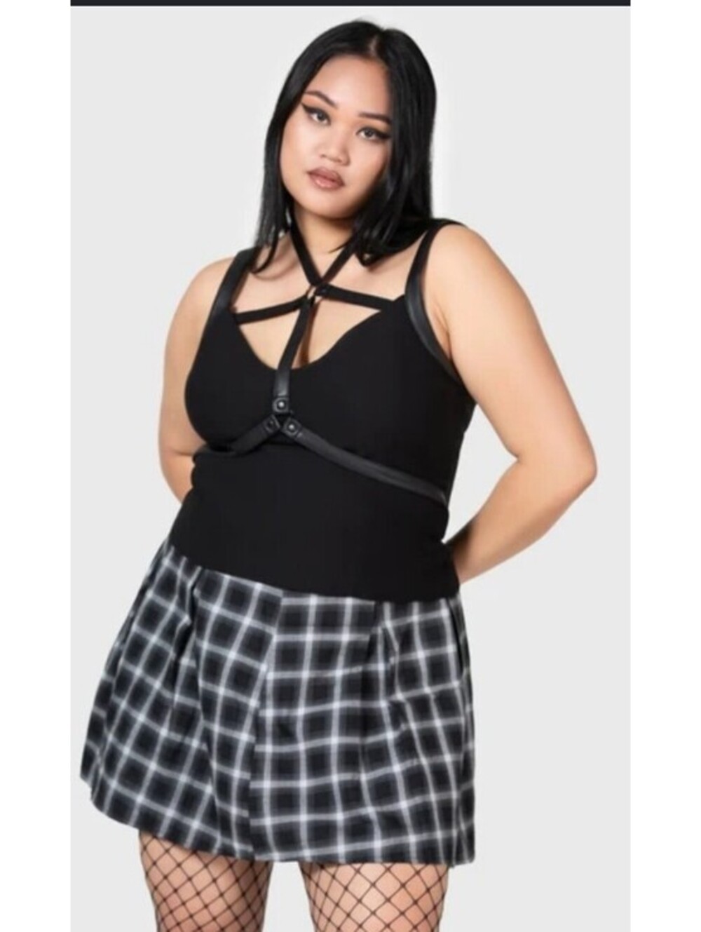 Killstar Power Surge Top Stretchy Tank Black Faux Leather Straps Women's Sz 3XL